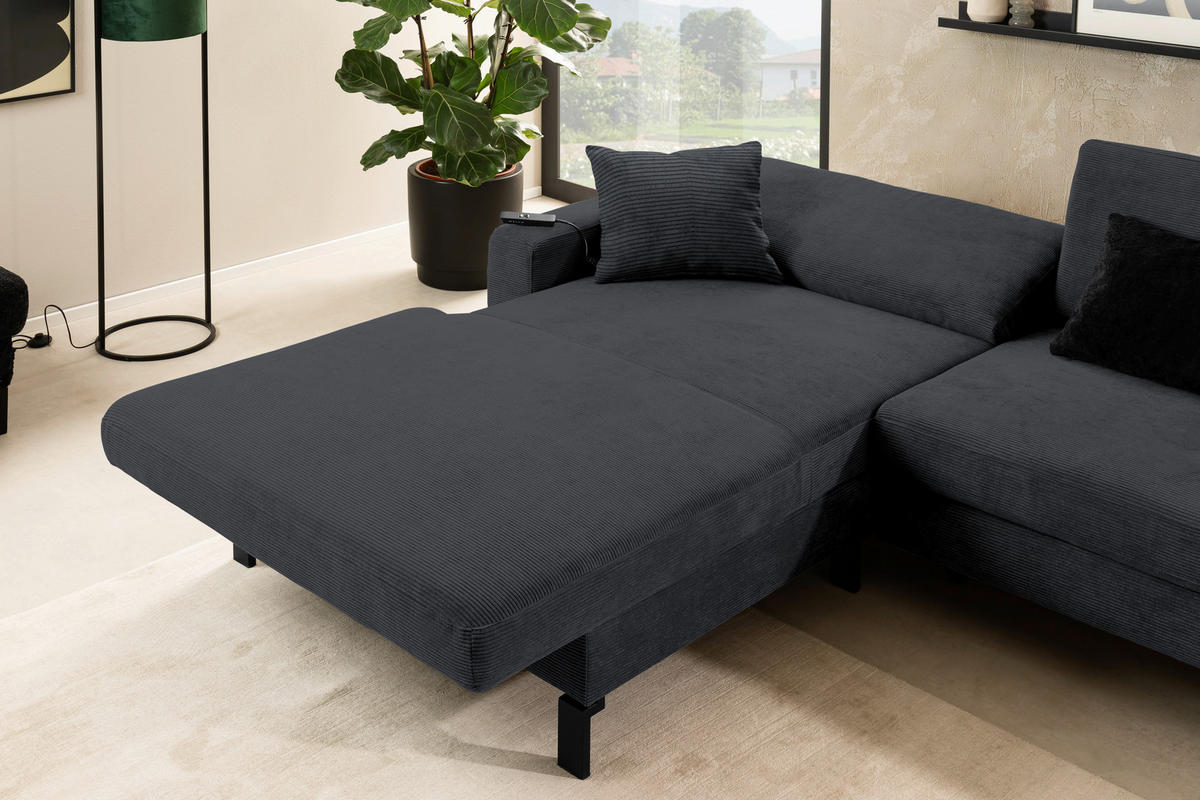 ECKSOFA in Cord Anthrazit  - Anthrazit/Schwarz, Design, Textil/Metall (185/298cm) - Pure Home Lifestyle