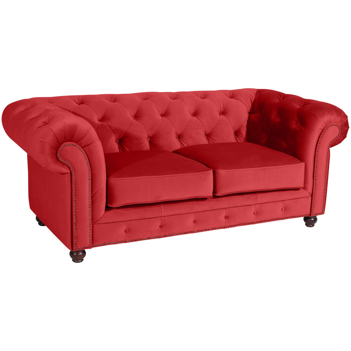 CHESTERFIELD-SOFA Orleans Rot Samt, Velours  - Rot/Nussbaumfarben, Design, Holz/Textil (196/77/100cm) - Max Winzer