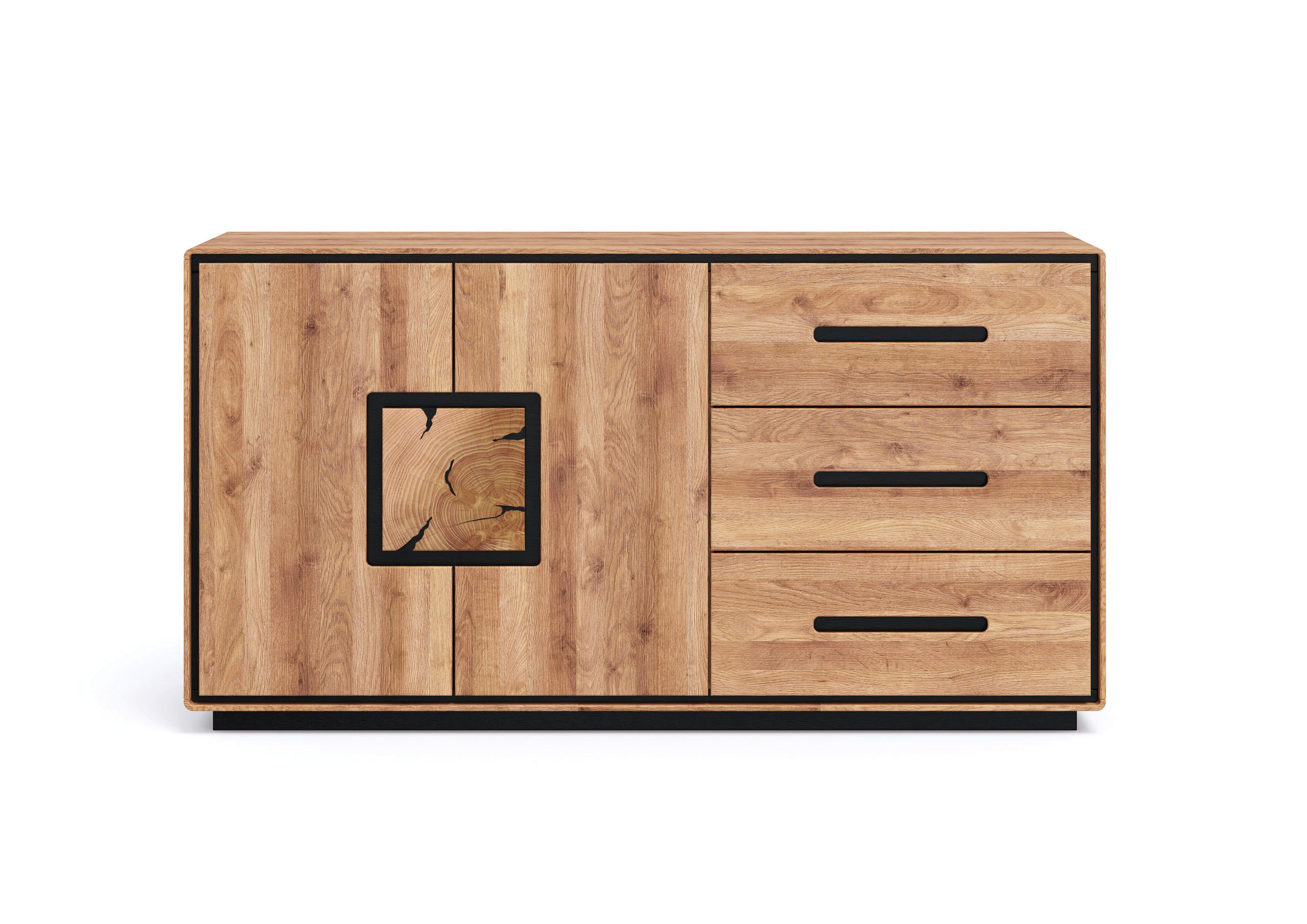 SIDEBOARD  146/77/40 cm 3 Schublade(n)  - Wildeiche/Schwarz, Basics, Holz (146/77/40cm) - Livetastic