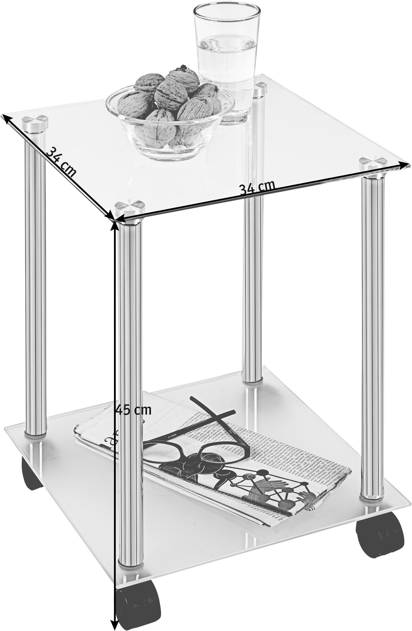 MASĂ AUXILIARĂ in metal, sticlă 34/34/45 cm  - culoare crom, Design, plastic/sticlă (34/34/45cm) - Boxxx