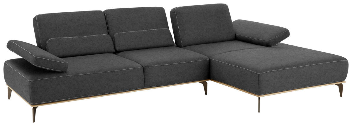 ECKSOFA 16580 Sprint Dunkelgrau Mikrofaser  - Dunkelgrau/Beige, Design, Textil/Metall (298/176cm) - Valnatura