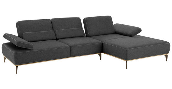 WOHNLANDSCHAFT Dunkelgrau Flachgewebe - Dunkelgrau/Beige, Design, Textil/Metall (298/178cm) - Valnatura