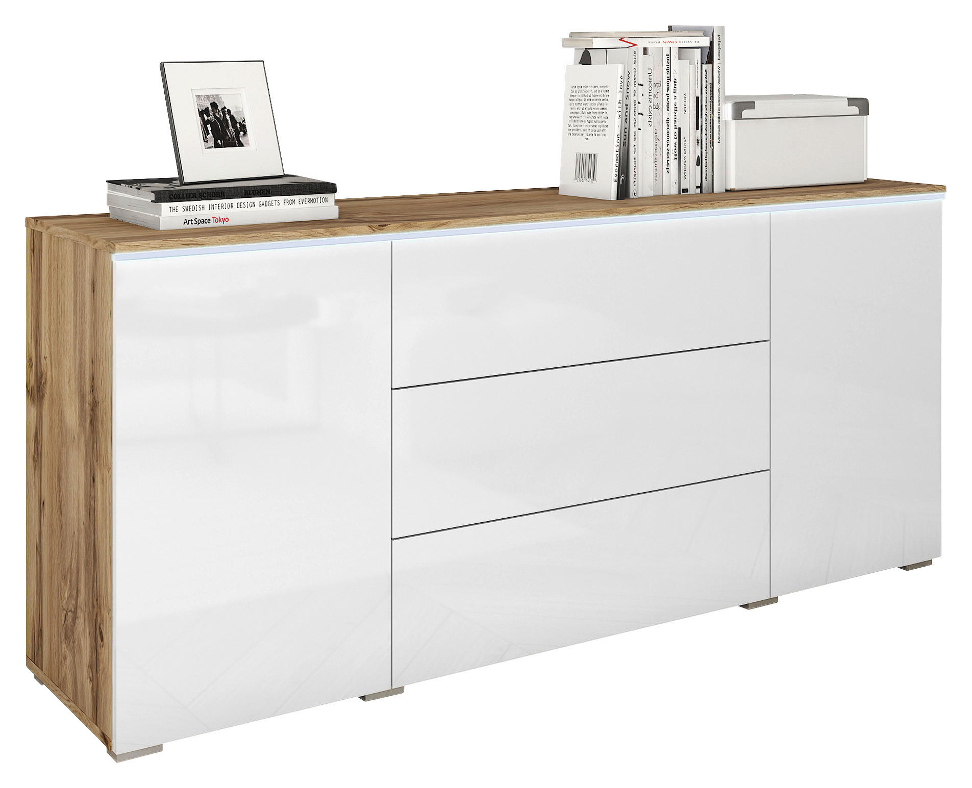 SIDEBOARD Vera  in 150/67,9/39,5 cm  - Weiß Hochglanz/Eiche Wotan, LIFESTYLE, Holzwerkstoff/Kunststoff (150/67,9/39,5cm) - P & B
