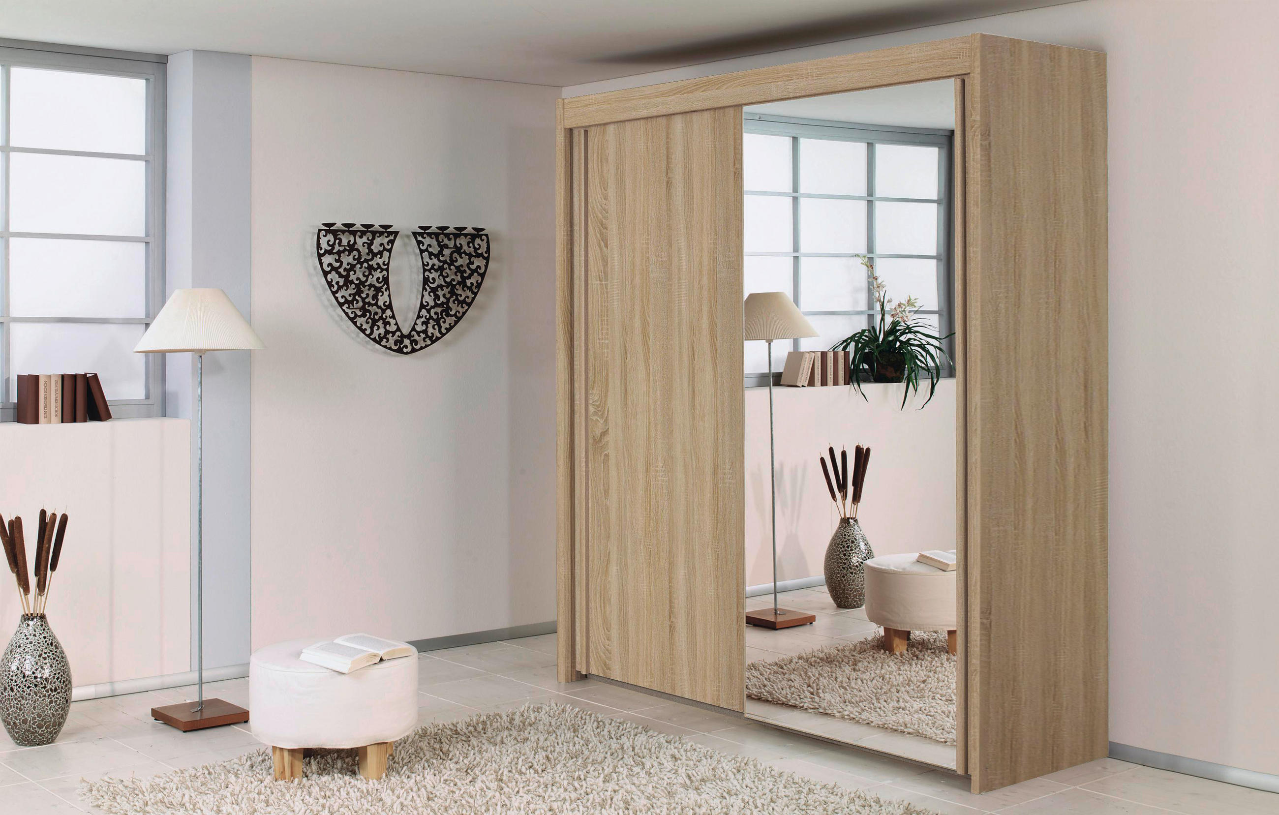 SCHWEBETÜRENSCHRANK 2-türig Sonoma Eiche - Sonoma Eiche, Basics, Glas/Holzwerkstoff (201/197/65cm) - Cantus
