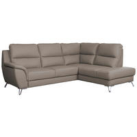 SJEDEĆA GARNITURA tekstil, koža  sivo-smeđa   - sivo-smeđa/boje kroma, Moderno, koža/tekstil (246/99/200cm) - Celina Home