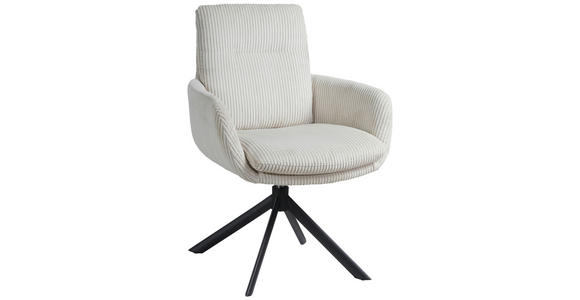 ARMLEHNSTUHL  Stoffauswahl, Sitzfläche 360° drehbar, automatische Rückholfunktion Cord  - Creme/Schwarz, Design, Textil/Metall (64/89/67cm) - Novel