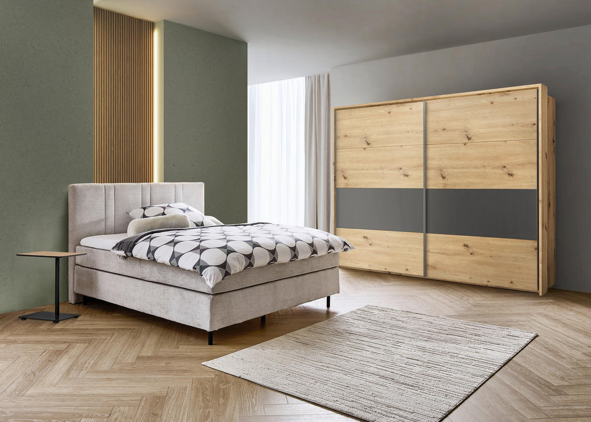 BOXSPRINGBETT 180/200 cm,  in Perlmutt, Matratze, Topper, H3 + H4 = fest + sehr fest  - Perlmutt/Schwarz, Design, Holz/Textil (180/200cm) - Welnova
