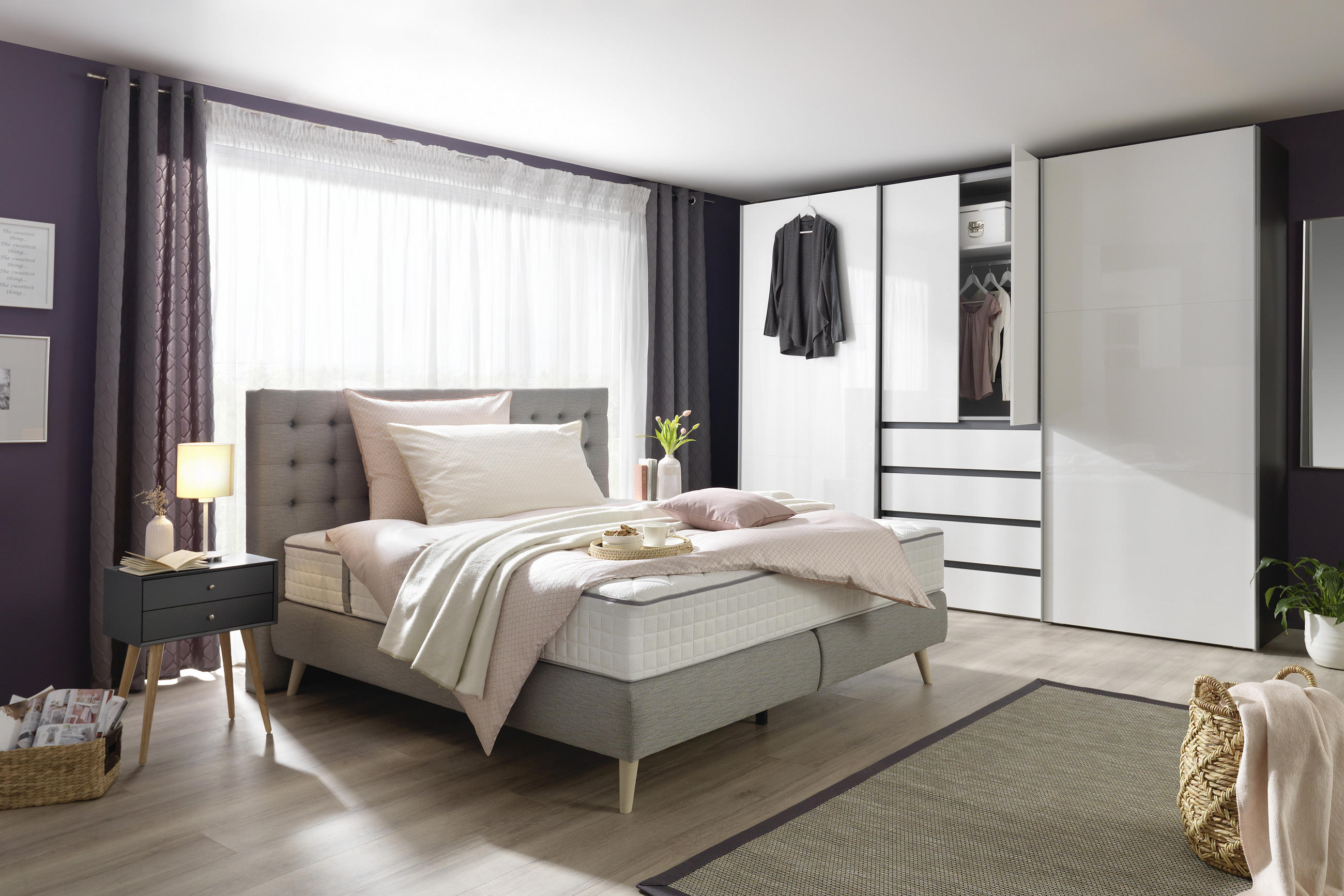 Thumbnail - Welnova Boxspringbett, Hellgrau, Textil, H2, 7-Zonen, Höhe ca. 25 cm, 120x200 cm, gepolstertes Kopfteil, Stoffauswahl, i...