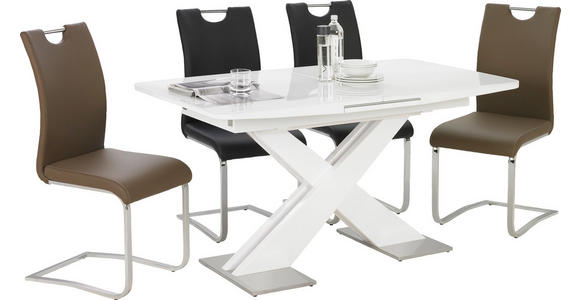 ESSTISCH in Glas, Holzwerkstoff, Metall 140(175)/85/76 cm - Weiß, Design, Glas/Holzwerkstoff (140(175)/85/76cm) - Hom`in