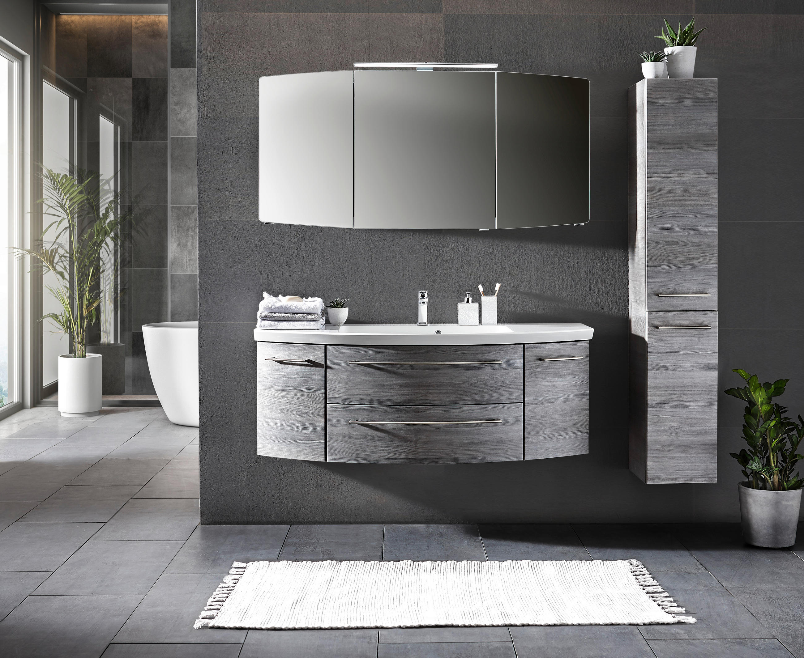 HOCHSCHRANK 30/168/33 cm  - Edelstahlfarben/Graphitfarben, KONVENTIONELL, Glas/Holzwerkstoff (30/168/33cm) - Sadena