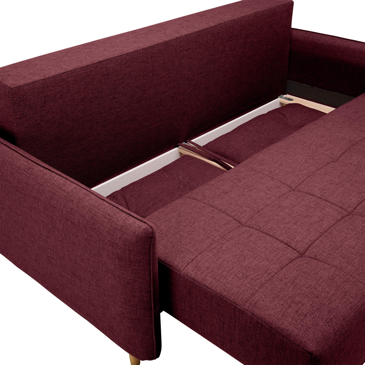 SCHLAFSOFA  mit Rücken echt Webstoff Dunkelrot  - Eichefarben/Dunkelrot, Design, Holz/Textil (227/98/113cm) - Carryhome