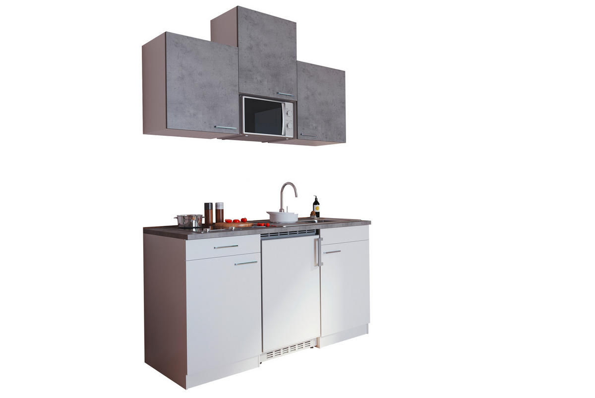 MINIKÜCHE 150 cm   in Grau, Weiß  - Alufarben/Weiß, KONVENTIONELL, Holzwerkstoff/Kunststoff (150cm) - Respekta
