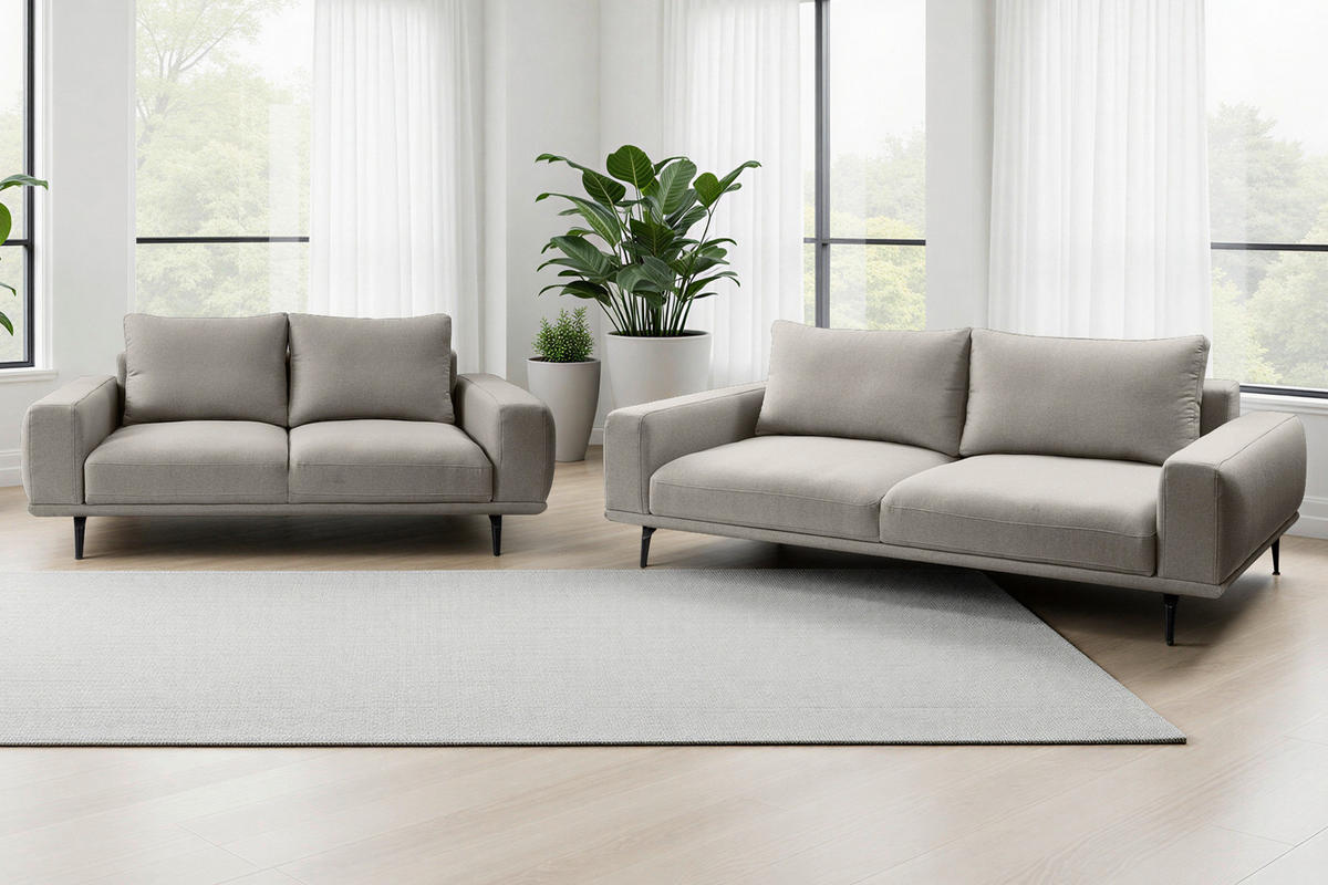 2-SITZER-SOFA Webstoff Hellbraun  - Hellbraun/Schwarz, Modern, Textil/Metall (202/89/115cm) - MID.YOU