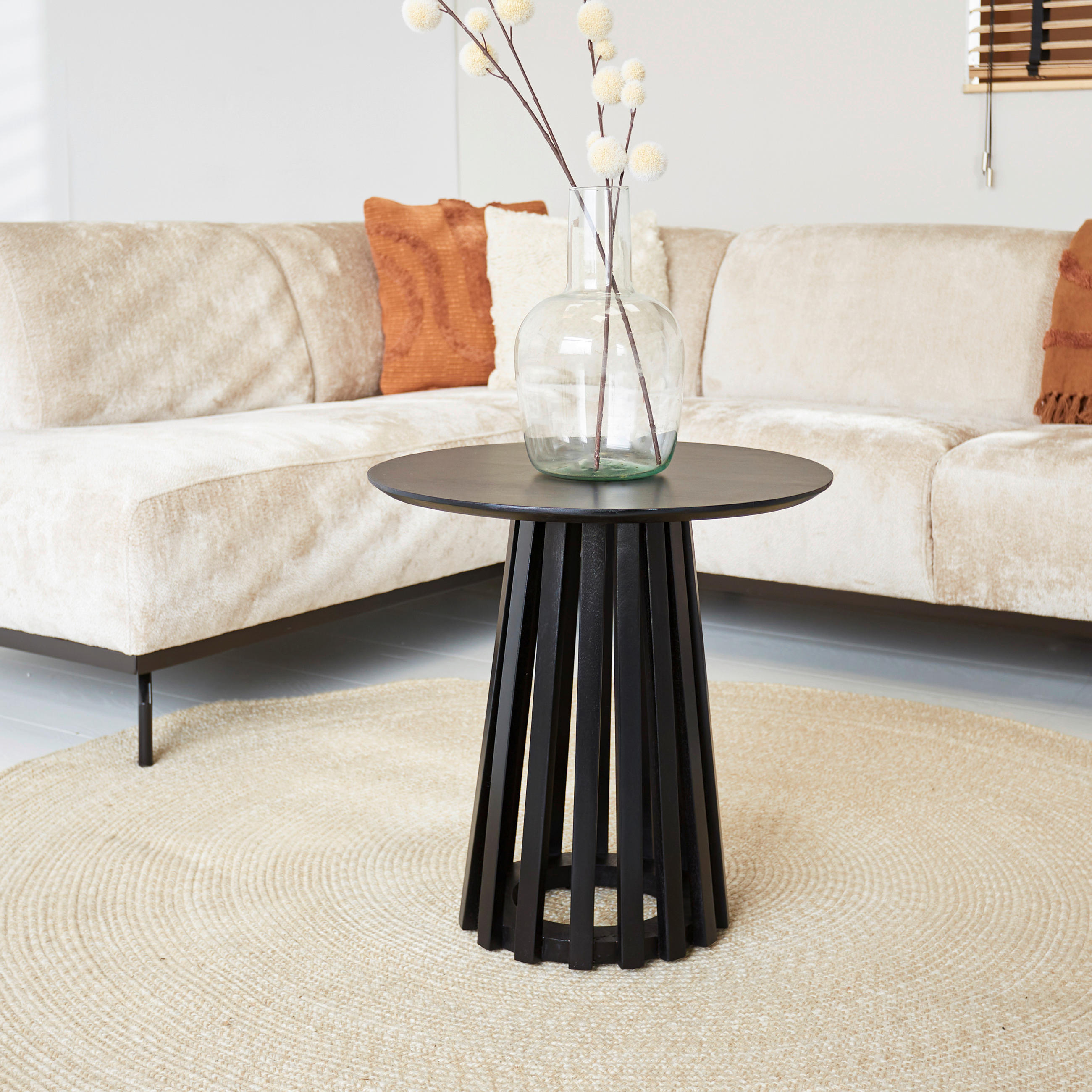 COUCHTISCH Mangoholz massiv 50/50/50 cm rund Schwarz  - Schwarz, MODERN, Holz/Metall (50/50/50cm) - MID.YOU