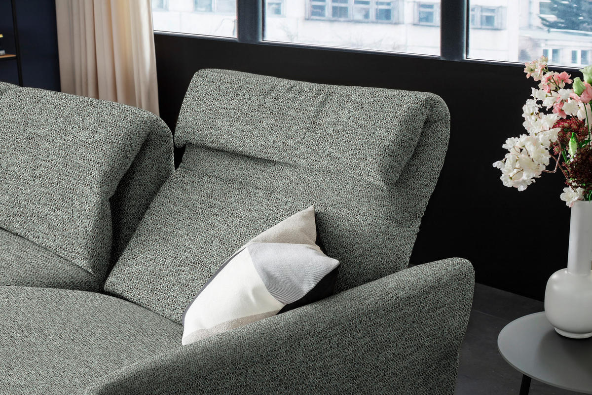 ECKSOFA in Chenille Graublau  187/299 cm  - Graublau/Schwarz, Design, Textil/Metall (187/299cm) - Schöner Wohnen