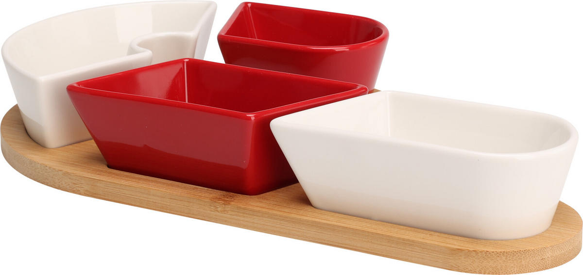 SERVIERSCHALENSET   - Rot/Naturfarben, Basics, Holz/Keramik (17/29/4,5cm)