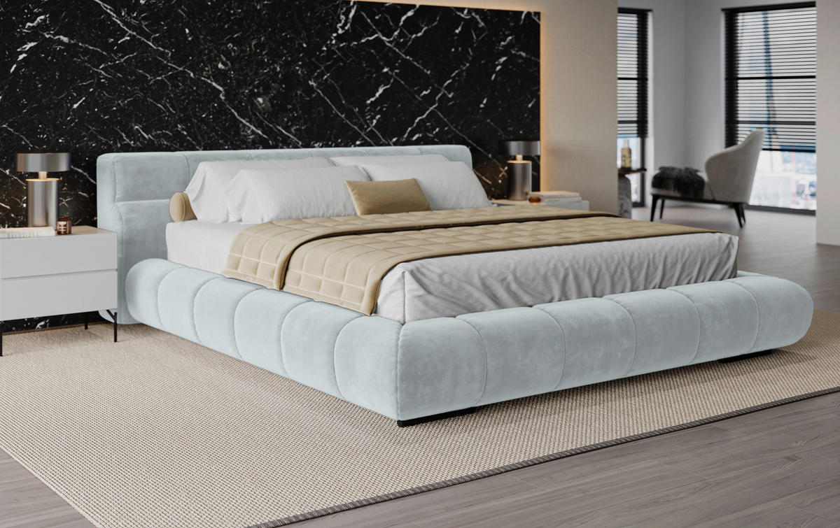 POLSTERBETT 160/200 cm,  in Hellgrau,  - Hellgrau/Schwarz, Design, Textil/Metall (160/200cm) - Belluti