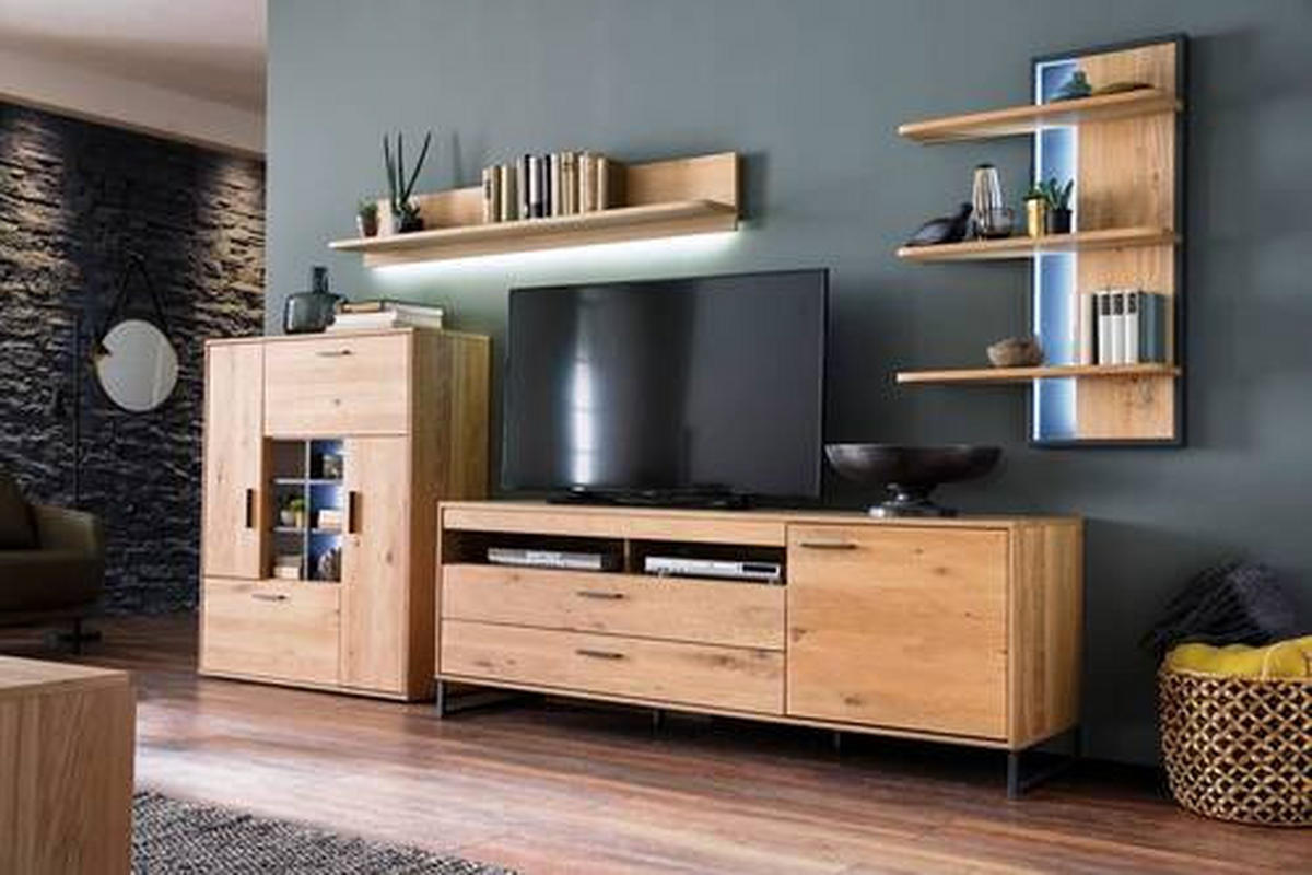 HYLLKOMBINATION  i ekfärgad  338/204/50 cm  - svart/ekfärgad, Design, metall/trämaterial (338/204/50cm) - Livetastic