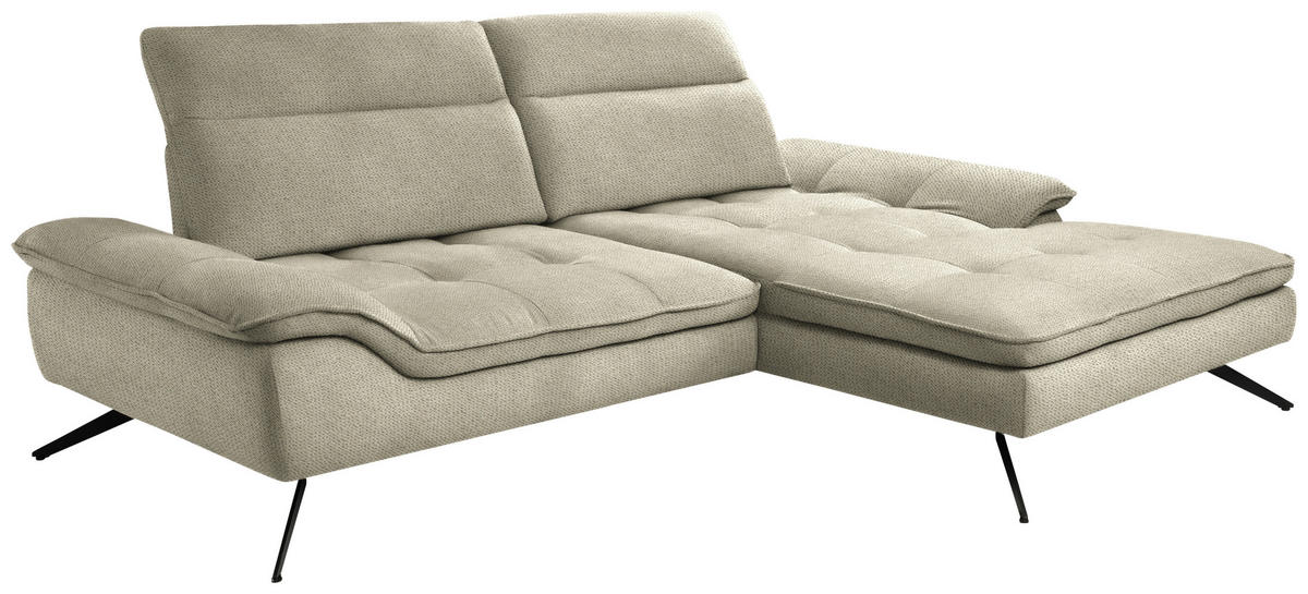 ECKSOFA in Chenille Cappuccino  - Schwarz/Cappuccino, Design, Textil/Metall (288/179-202cm) - Stylife