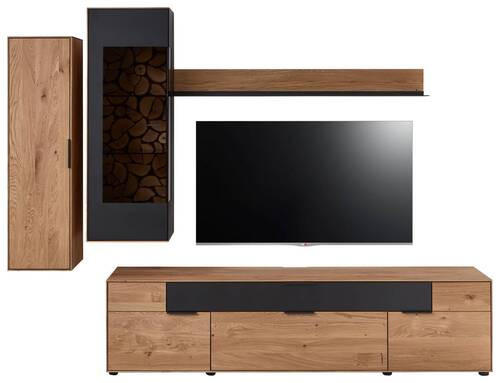 WOHNWAND  in Schwarz, Eichefarben  265,9/201,8/45,2 cm  - Wildeiche/Eichefarben, Design, Glas/Holz (265,9/201,8/45,2cm) - Valdera
