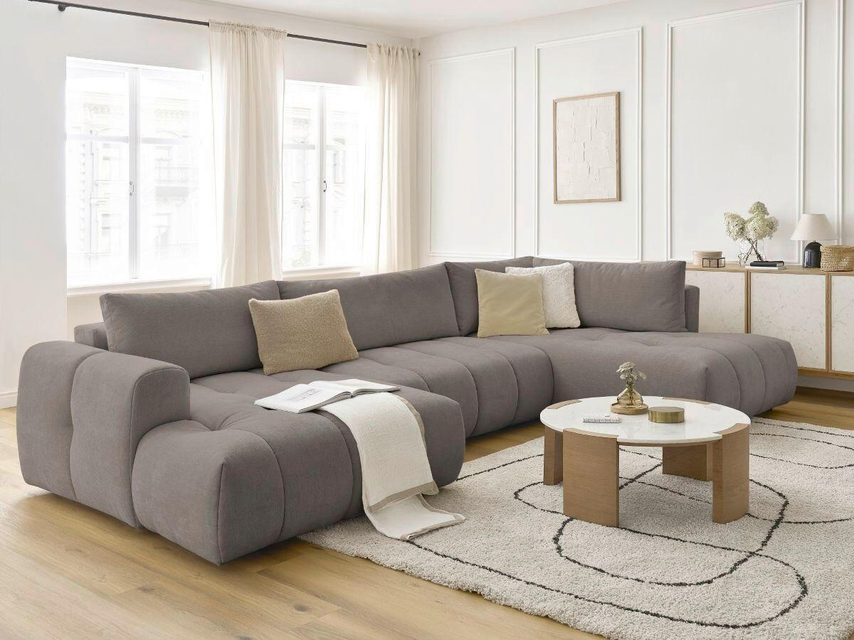 WOHNLANDSCHAFT  FUJI  Taupe Leinenoptik  - Taupe/Schwarz, MODERN, Kunststoff/Textil (160/377/204cm)