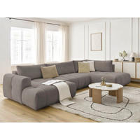 WOHNLANDSCHAFT  FUJI  Taupe Leinenoptik  - Taupe/Schwarz, MODERN, Kunststoff/Textil (160/377/204cm)