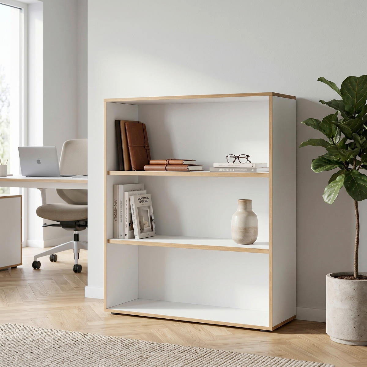AKTENREGAL 100/110/33 cm  - Honigeiche/Weiss, Design, Holzwerkstoff/Kunststoff (100/110/33cm) - P & B