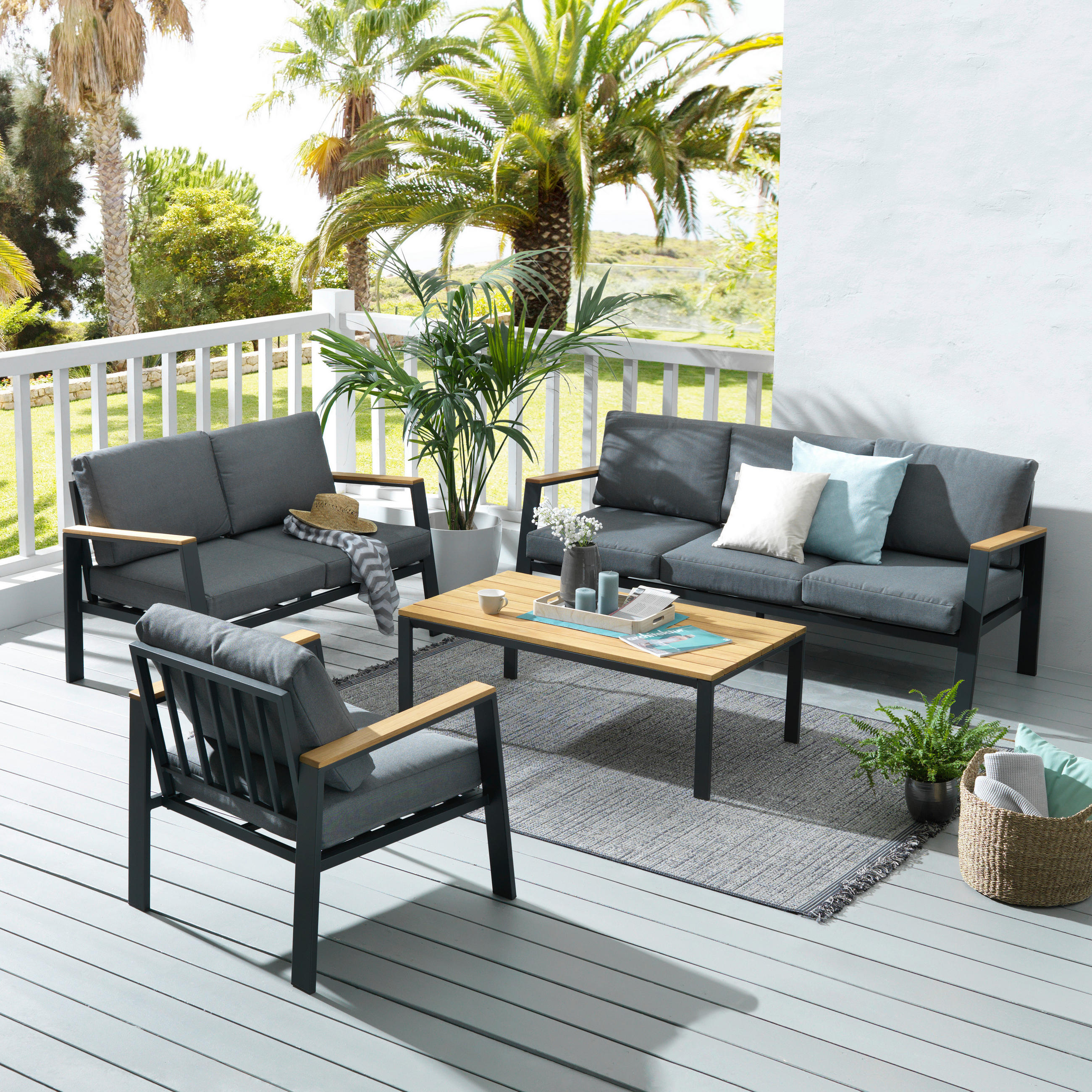 LOUNGE SOFA   drvo, metal, tekstil   antracit, siva, prirodne boje   - siva/prirodne boje, Design, drvo/metal (191/74/75cm) - Ambia Garden