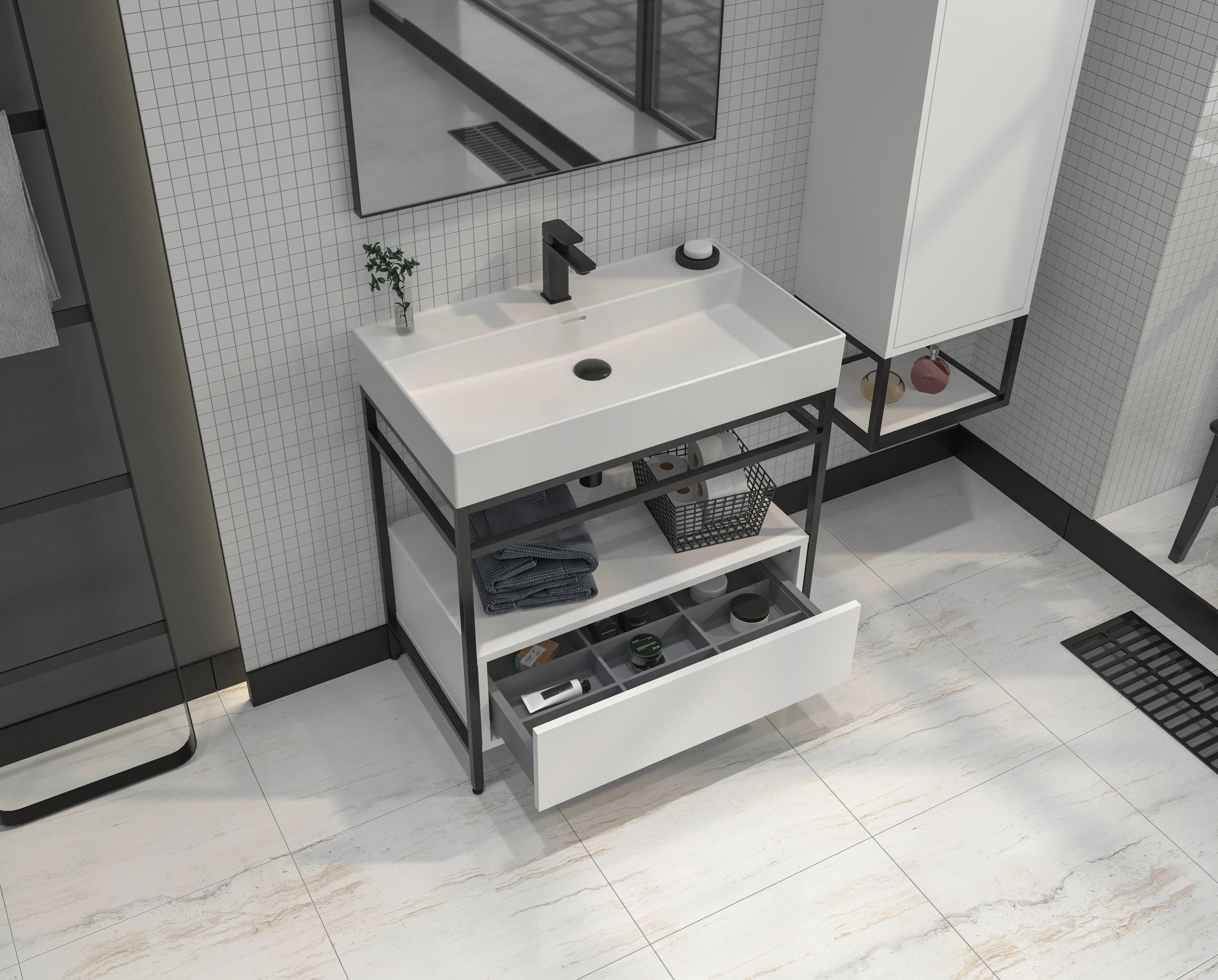 BADEZIMMER 3-teilig  in 80 cm  - Schwarz/Weiß, Design, Keramik/Holzwerkstoff (80cm) - Welnova