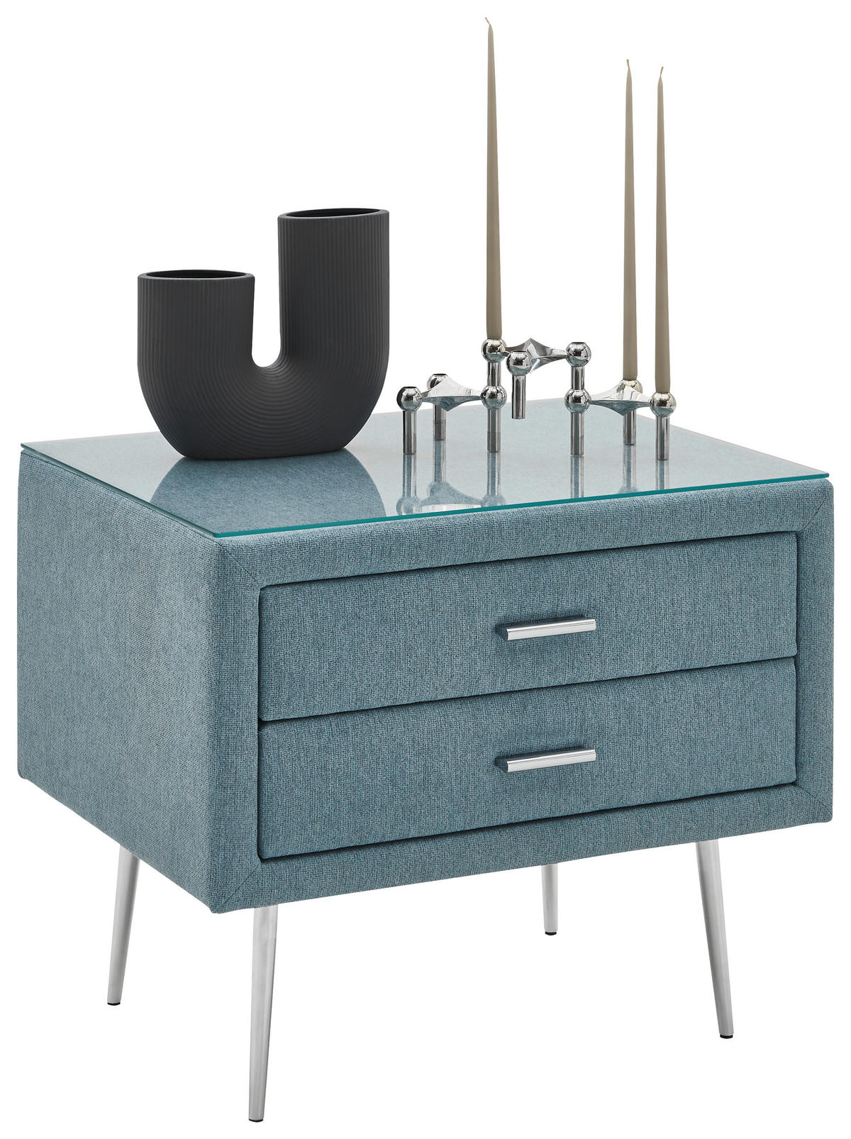 NACHTSCHRANK 60/50,5/45,5 cm  - Türkis/Chromfarben, KONVENTIONELL, Textil/Metall (60/50,5/45,5cm) - Dieter Knoll