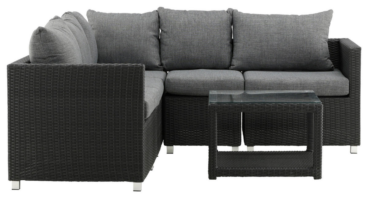 LOUNGEGARNITUR    - Schwarz/Grau, KONVENTIONELL, Glas/Kunststoff - Gardenson