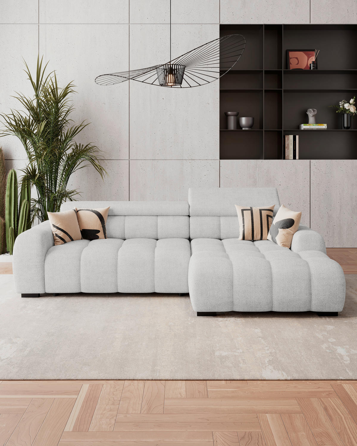 ECKSOFA Greige Webstoff  - Greige/Schwarz, Trend, Kunststoff/Textil (285/168cm) - Livetastic