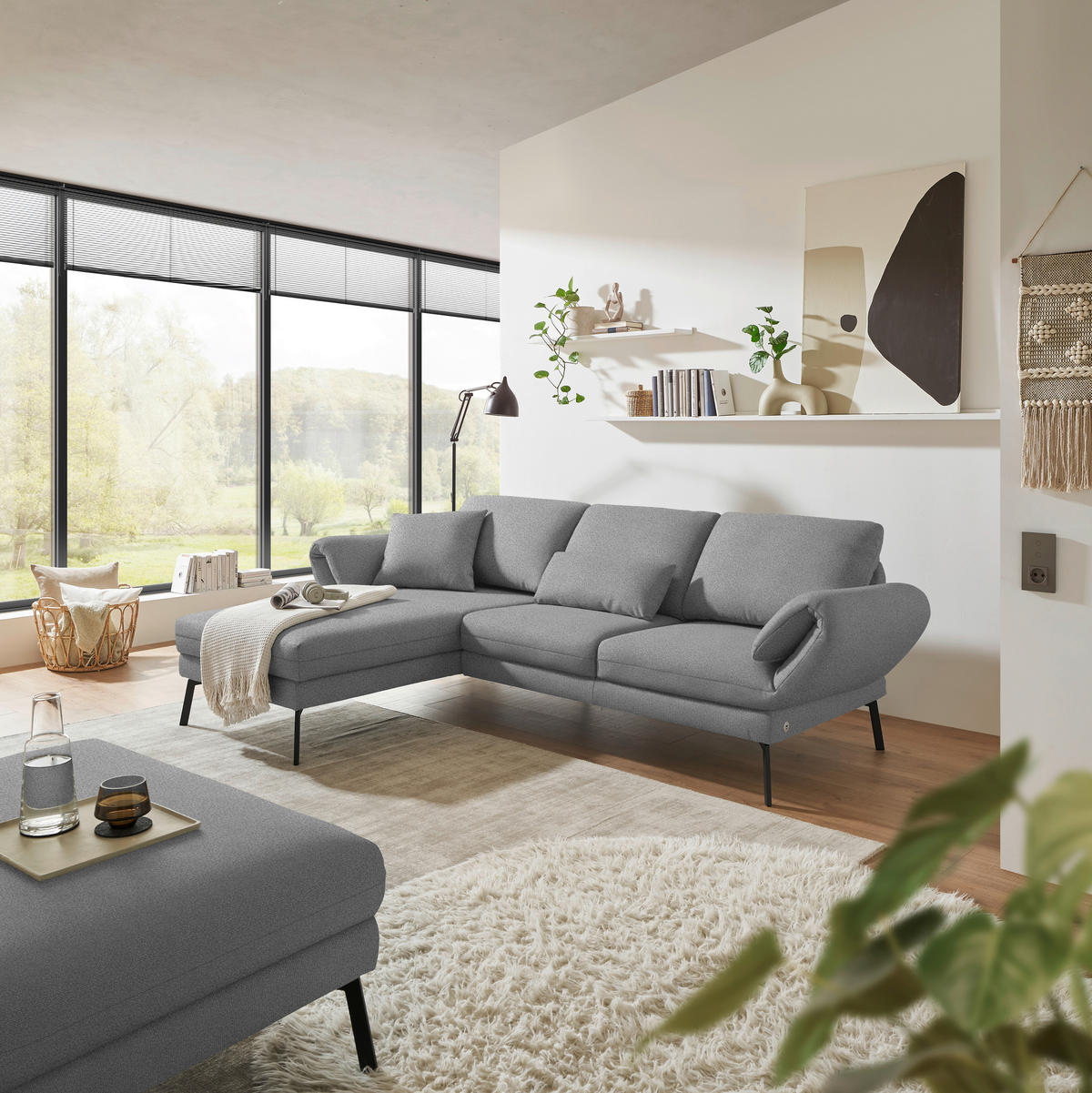 ECKSOFA  in Flachgewebe Hellgrau  175-224/255-365 cm  - Hellgrau/Schwarz, Design, Textil/Metall (175-224/255-365cm) - Dieter Knoll