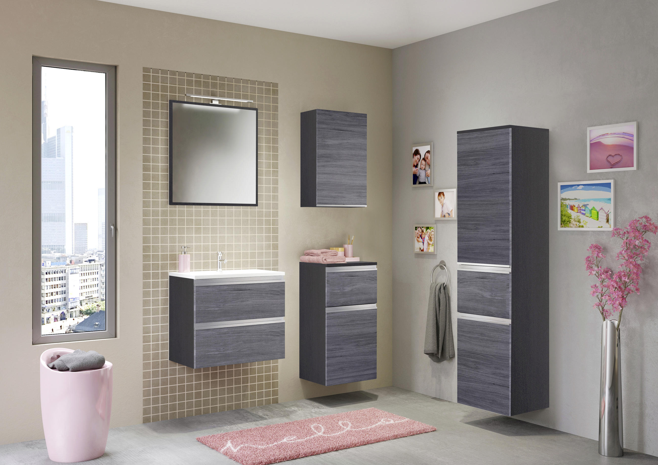 Badezimmerspiegel in Grau 60/64/2,5 cm  - Silbereichenfarben, Basics, Glas/Holzwerkstoff (60/64/2,5cm) - Held
