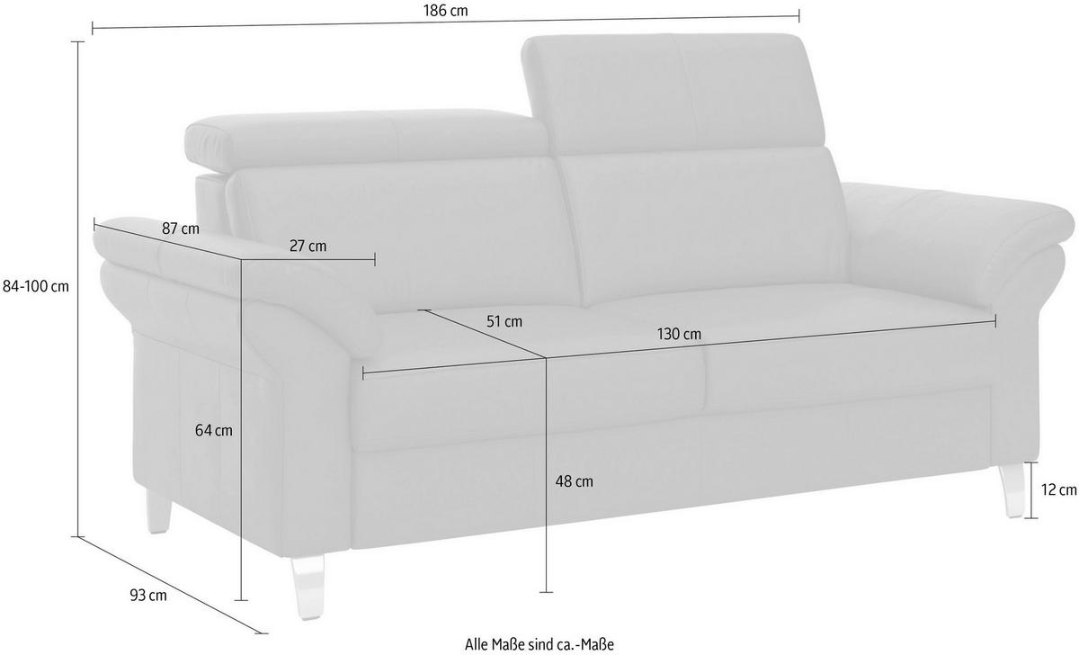 3-SITZER-SOFA ARNGAST E Echtleder Graublau  - Chromfarben/Graublau, Basics, Leder/Metall (186/84/93cm) - Sit & More
