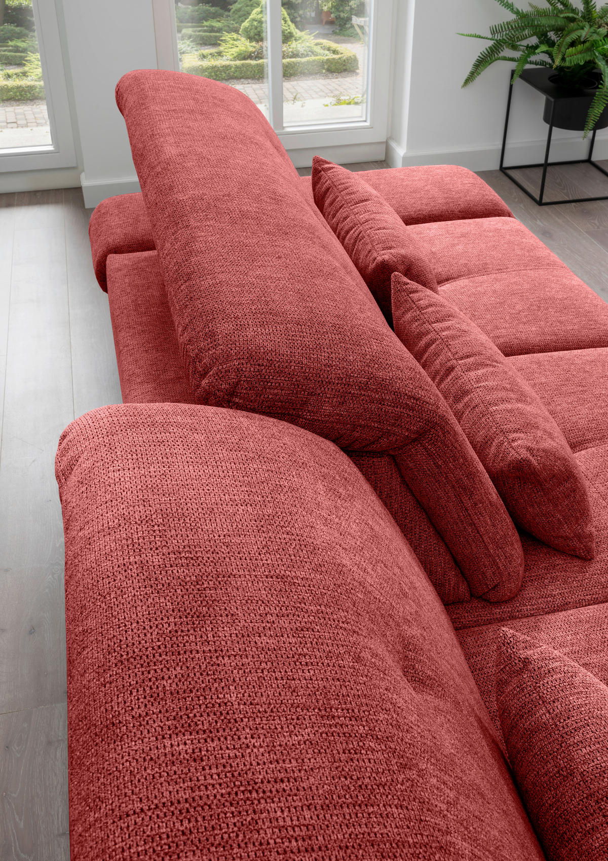 WOHNLANDSCHAFT in Chenille Rot  - Chromfarben/Rot, MODERN, Textil/Metall (254/376/195cm) - Livetastic