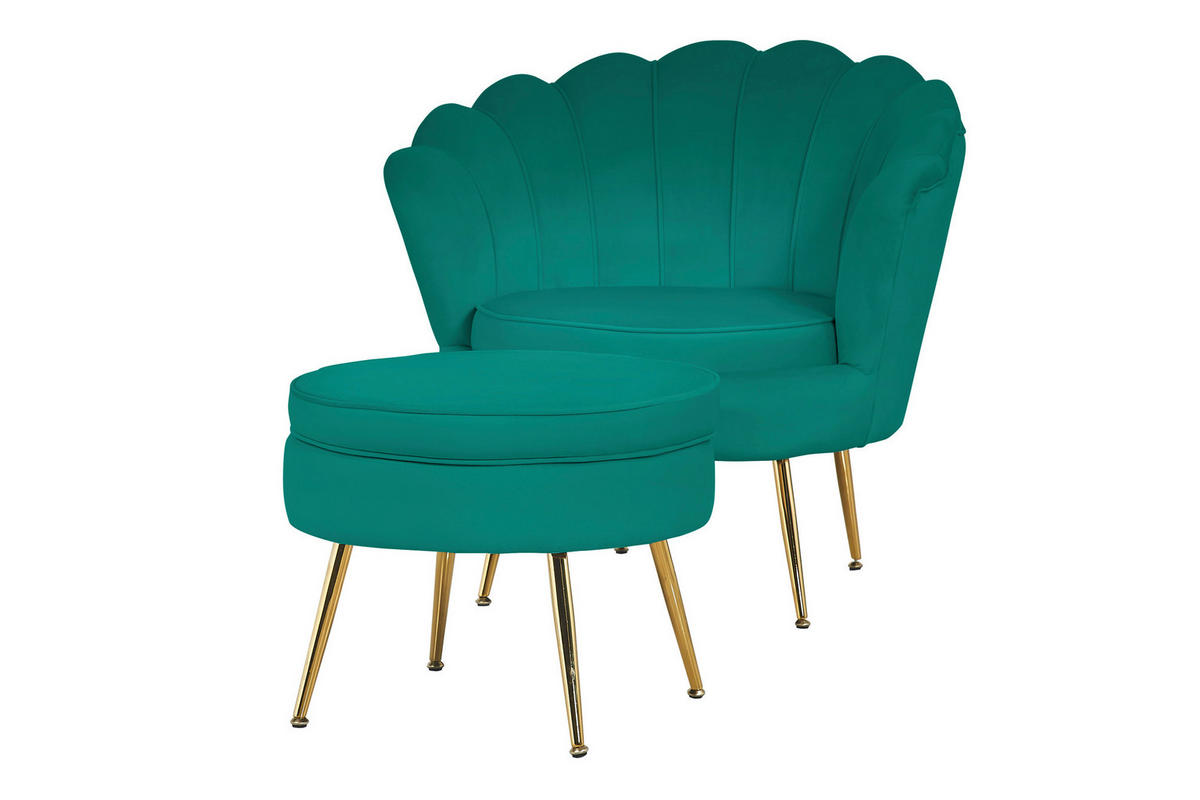 SESSEL in Samt Grün  - Goldfarben/Grün, MODERN, Textil/Metall (76/78/76cm) - Livetastic