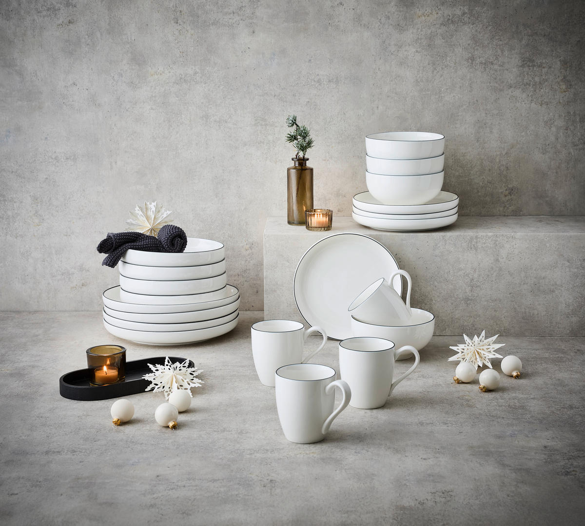 KOMBI SERVIS    20-dijelni   Oslo  - bijela/crna, Design, keramika - Novel