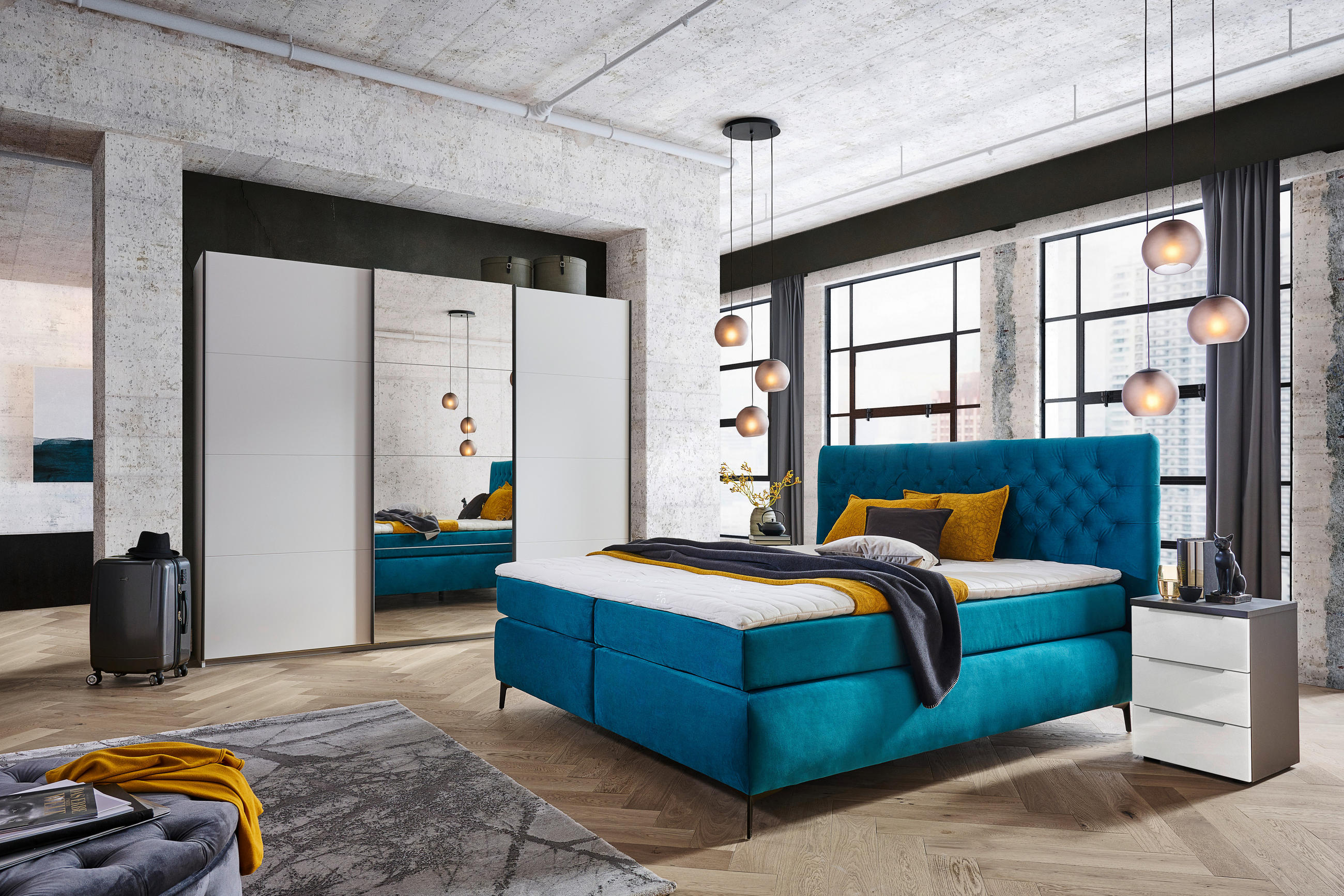 BOXSPRINGBETT 160/200 cm  in Türkis  - Türkis/Schwarz, Design, Holzwerkstoff/Textil (160/200cm) - Esposa