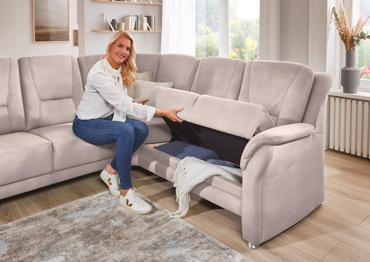 ECKSOFA in Mikrofaser Rosa  - Beige/Alufarben, Konventionell, Textil/Metall (275/223cm) - Beldomo Comfort