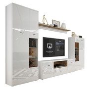 WOHNWAND in Weiß, Eichefarben - Eichefarben/Silberfarben, MODERN, Glas/Holzwerkstoff (340cm) - Hom`in