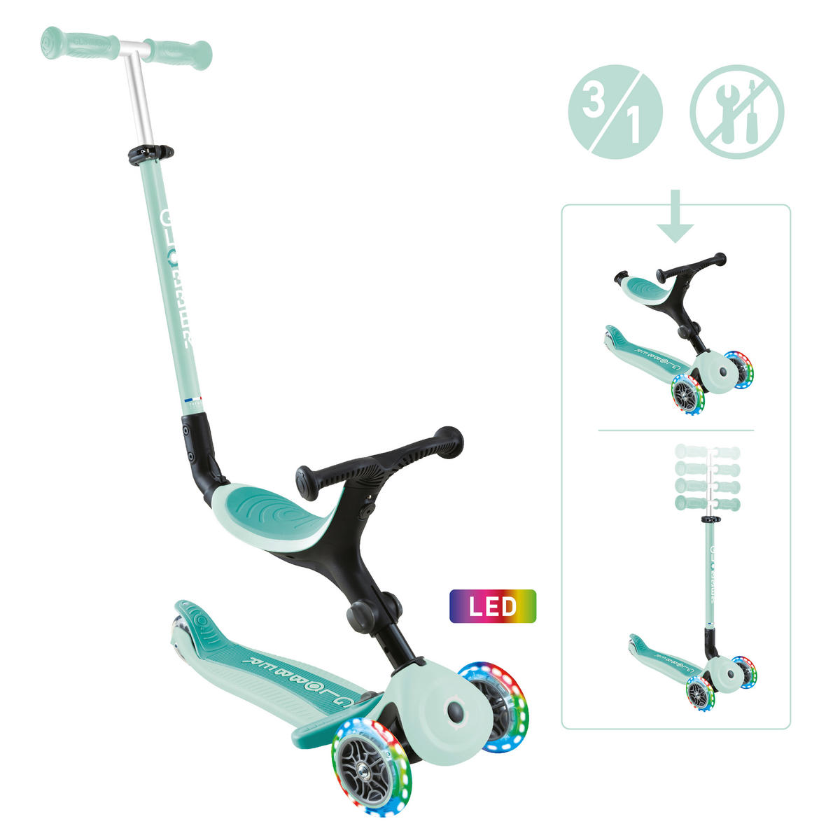 LAUFRAD GO-UP ACTIVE LIGHTS 3IN1  - Mintgrün, Basics, Kunststoff/Metall (67/28/95.5cm) - GLOBBER