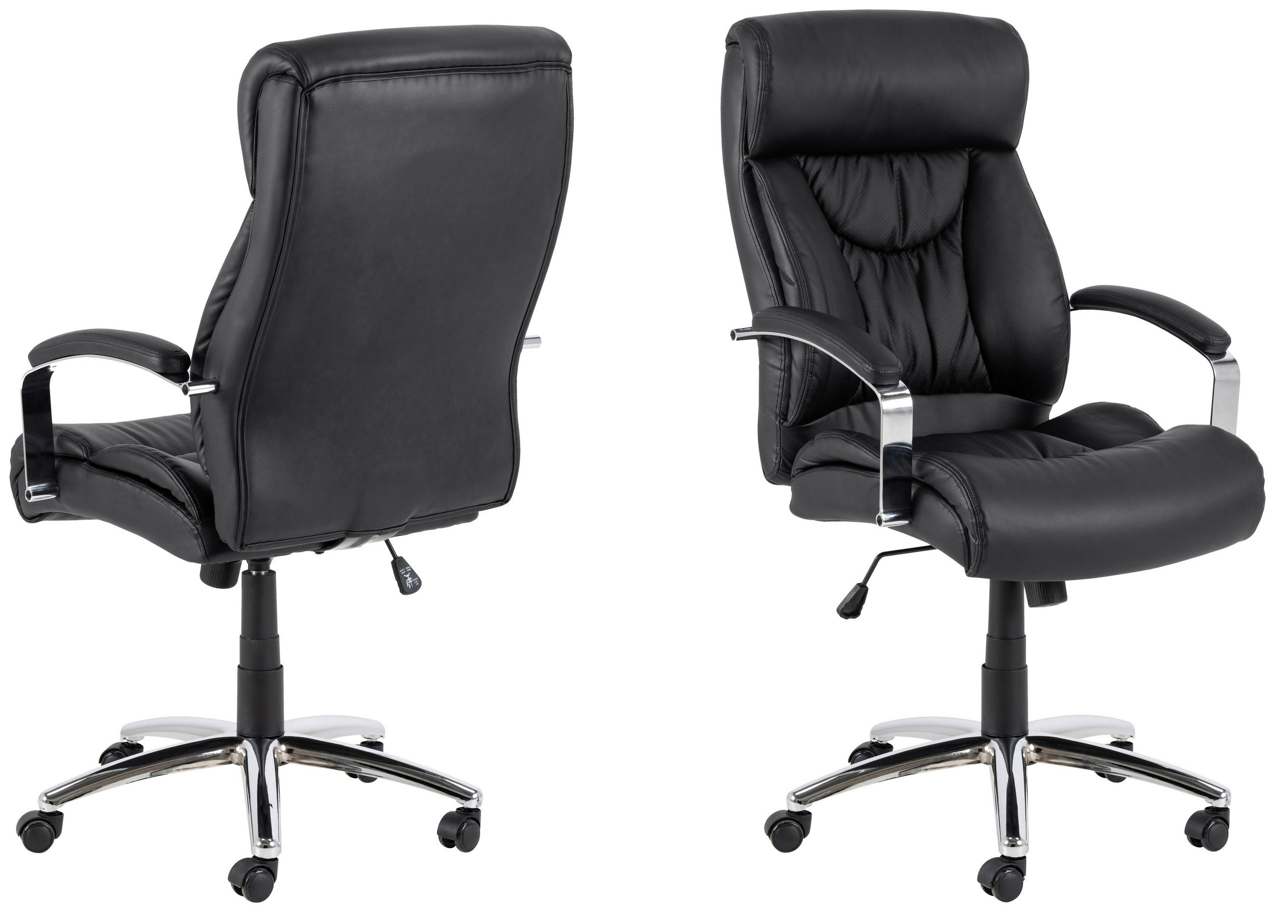 CHEFSESSEL Lederlook, Lederlook (vegan) Schwarz  - Chromfarben/Schwarz, Design, Textil/Metall (64,5/120/83cm) - MID.YOU