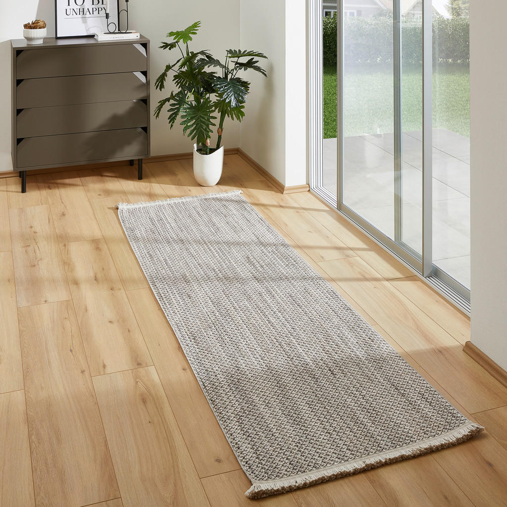 Thumbnail - Novel Läufer, Weiß, Hellgrau, Textil, Abstraktes, rechteckig, 80x250 cm, Oeko-Tex® Standard 100, für Fußbodenheizung gee...