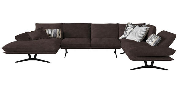 WOHNLANDSCHAFT in Echtleder Braun - Schwarz/Braun, Natur, Leder/Metall (155/359/217cm) - Dieter Knoll