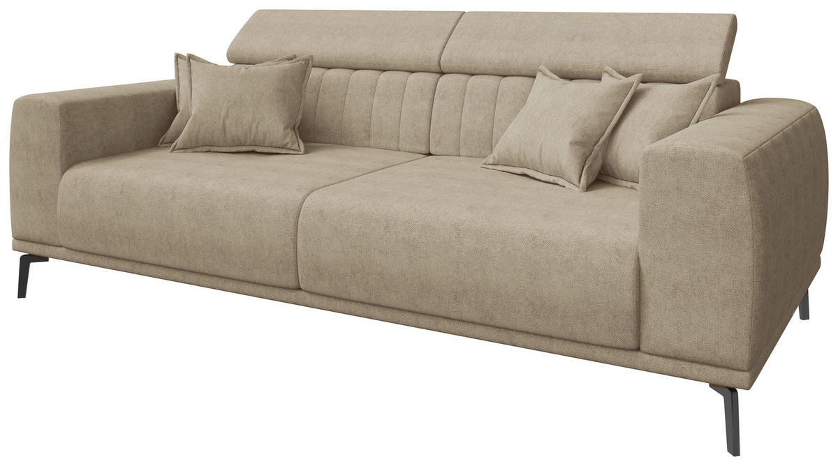 3-SITZER-SOFA Webstoff Beige  - Beige/Schwarz, KONVENTIONELL, Textil/Metall (240/80/110cm) - Carryhome