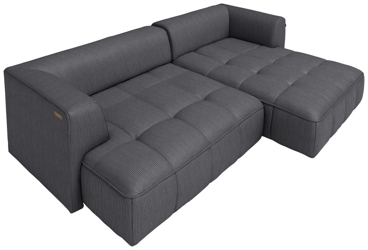 ECKSOFA  in Feincord Dunkelgrau  288/188 cm  - Dunkelgrau/Schwarz, Design, Kunststoff/Textil (288/188cm) - Welnova
