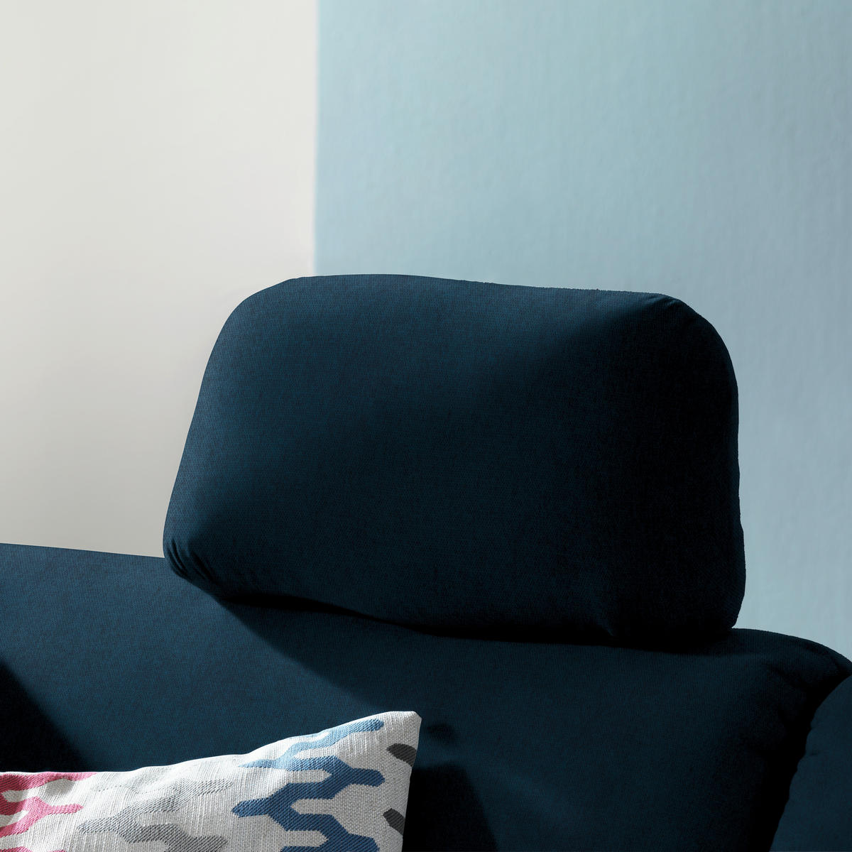 ECKSOFA in Flachgewebe Dunkelblau  227/208 cm  - Eichefarben/Rot, KONVENTIONELL, Holz/Textil (227/208cm) - Sedda