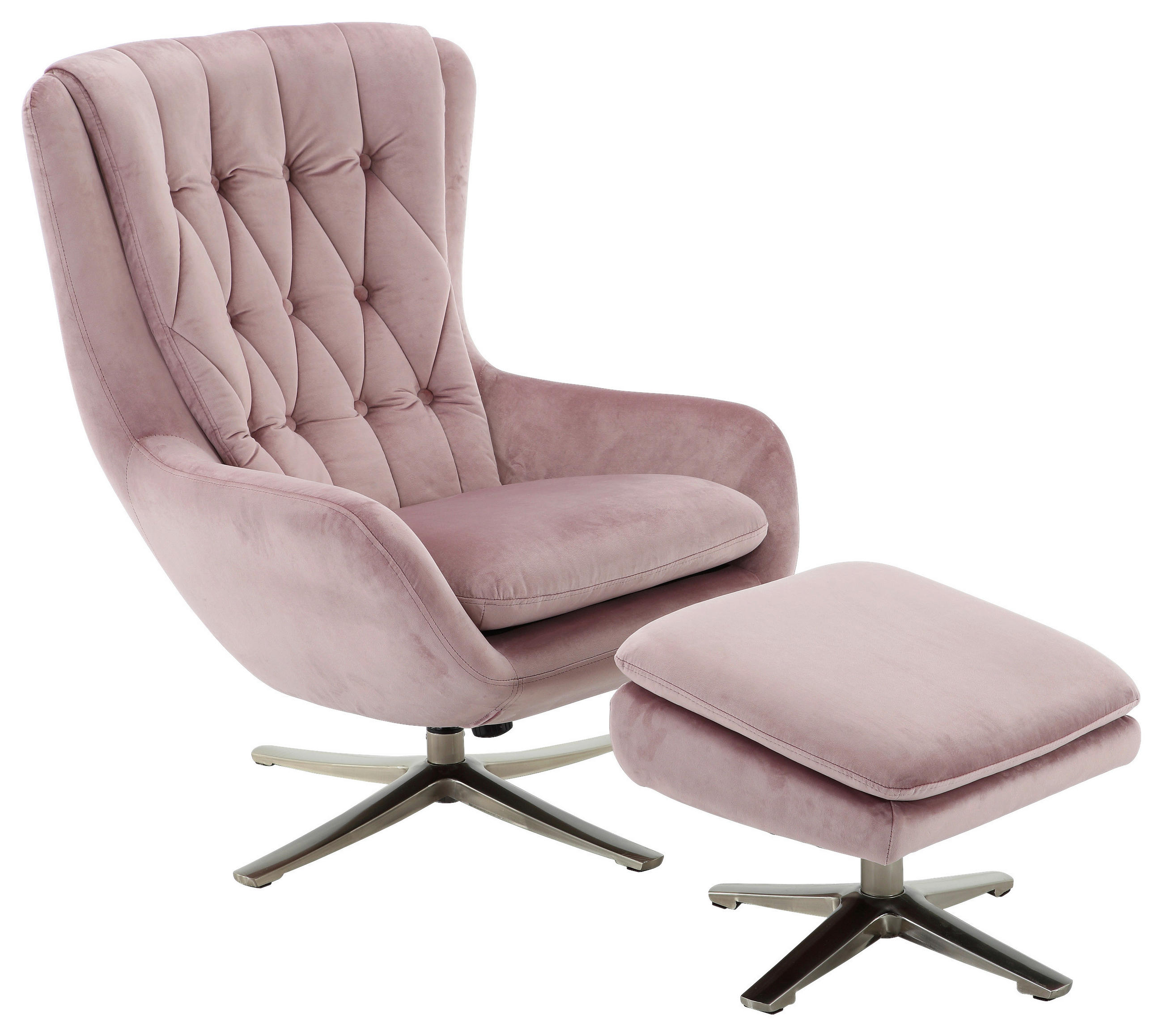 RELAXSESSELSET Samt Hocker    - Altrosa/Nickelfarben, Trend, Textil/Metall (73/102/84cm) - Carryhome