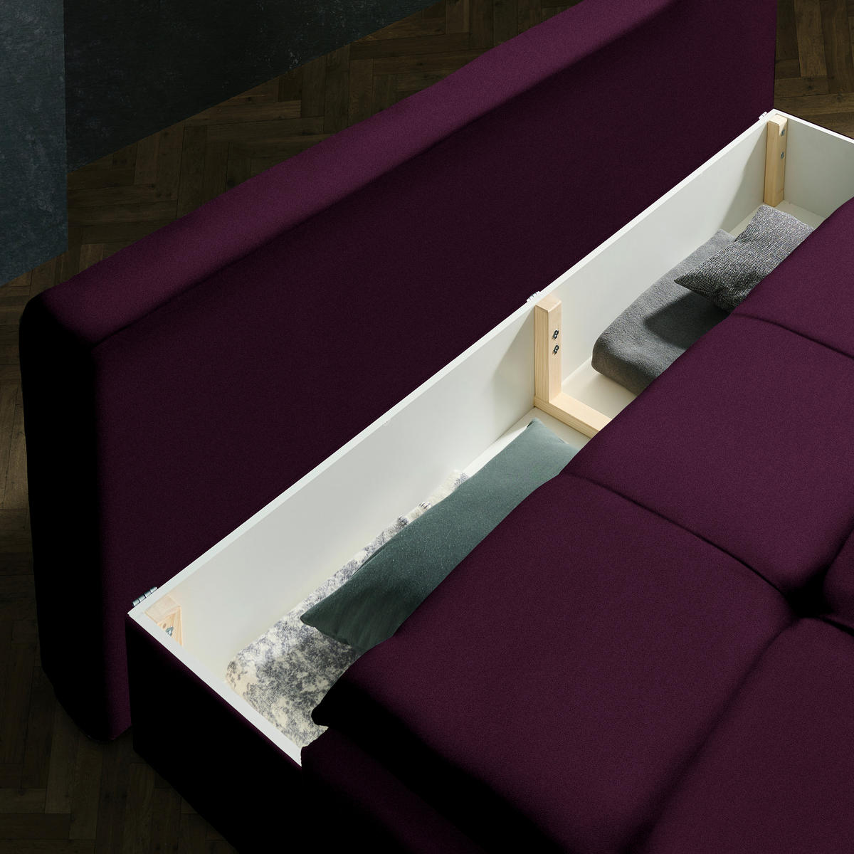 SCHLAFSOFA in Flachgewebe Violett  - Violett/Schwarz, MODERN, Textil/Metall (208/73/92/102cm) - Novel